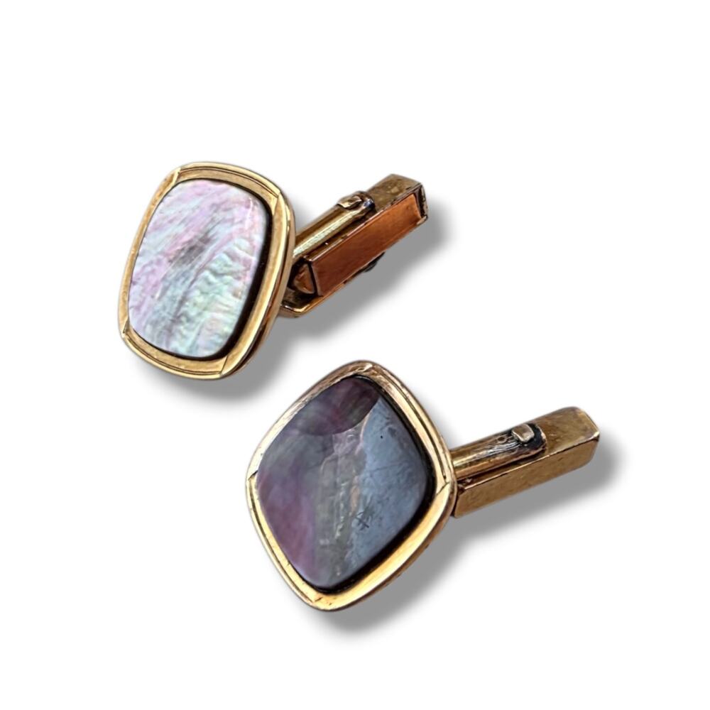 Vintage SWANK Mother of Pearl Abalone 1/40 10K Rolled Plated Cuff Links Gray